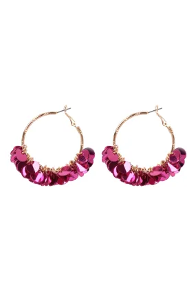 1.75 Sequin Dangle Hoop Earrings Fuchsia - Pack of 6