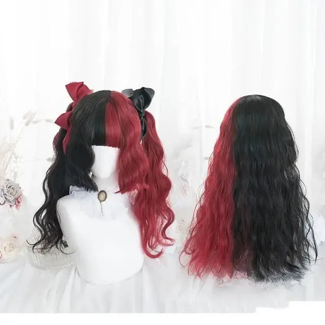 65CM Black Mixed Red Gothic Lolita Cosplay Wig MK14847