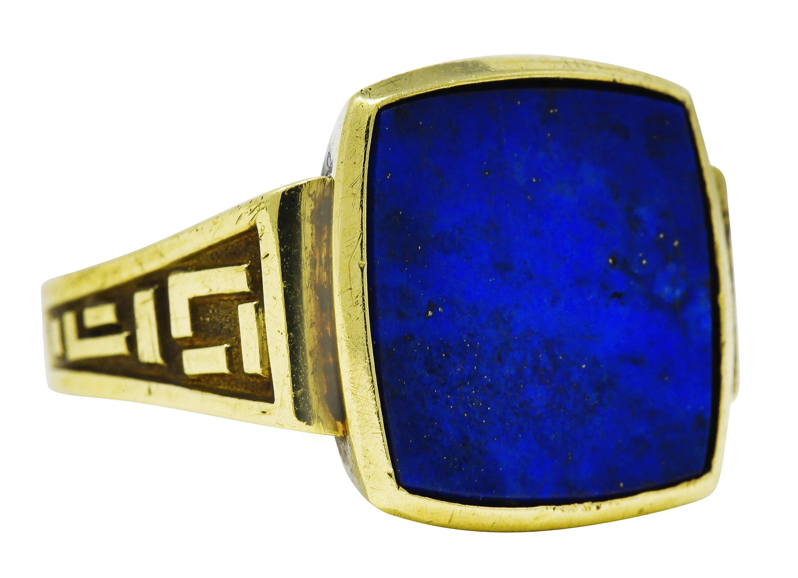 Art Deco Lapis Lazuli 14 Karat Yellow Gold Geometric Unisex Vintage Signet Ring