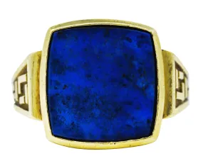 Art Deco Lapis Lazuli 14 Karat Yellow Gold Geometric Unisex Vintage Signet Ring