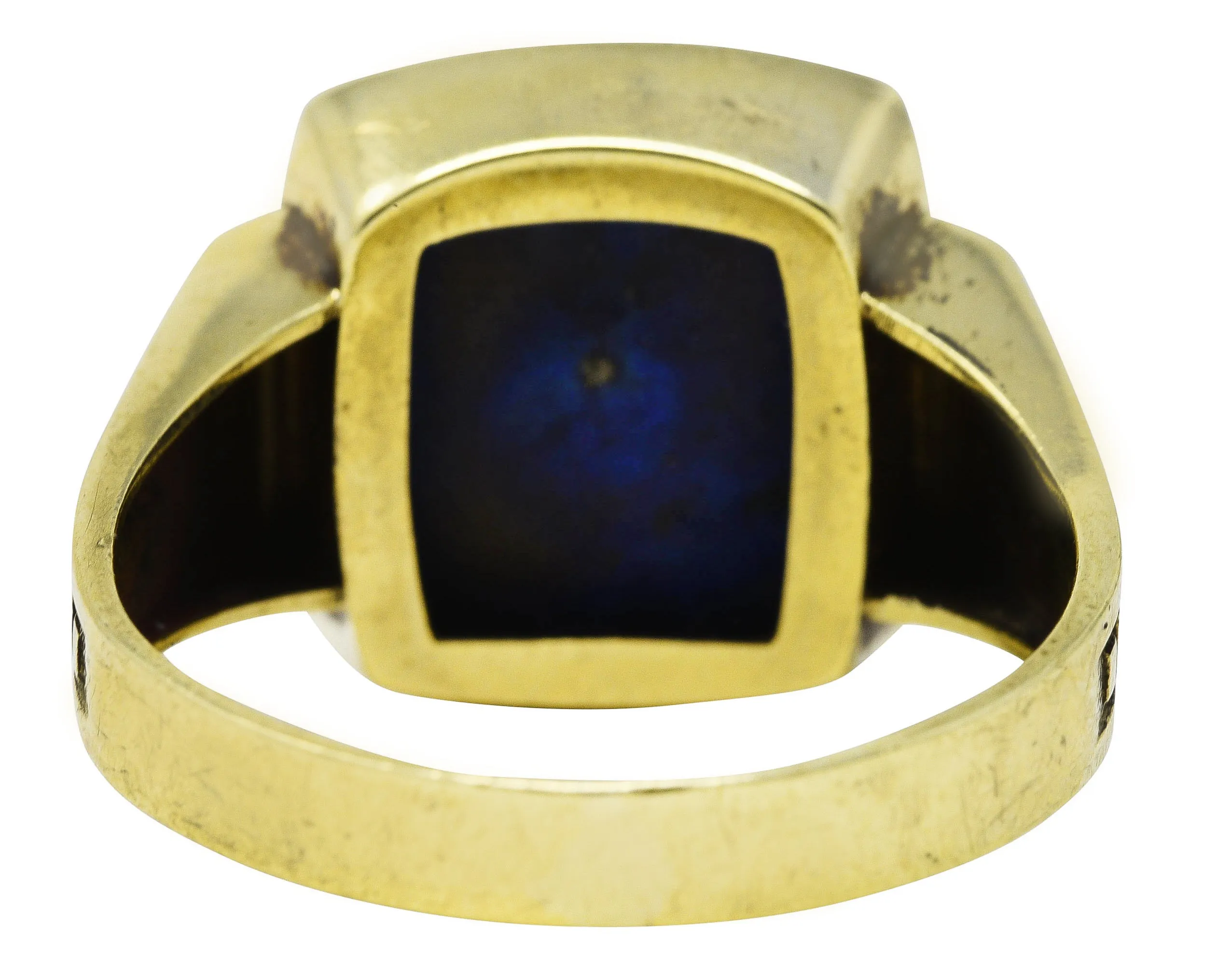 Art Deco Lapis Lazuli 14 Karat Yellow Gold Geometric Unisex Vintage Signet Ring