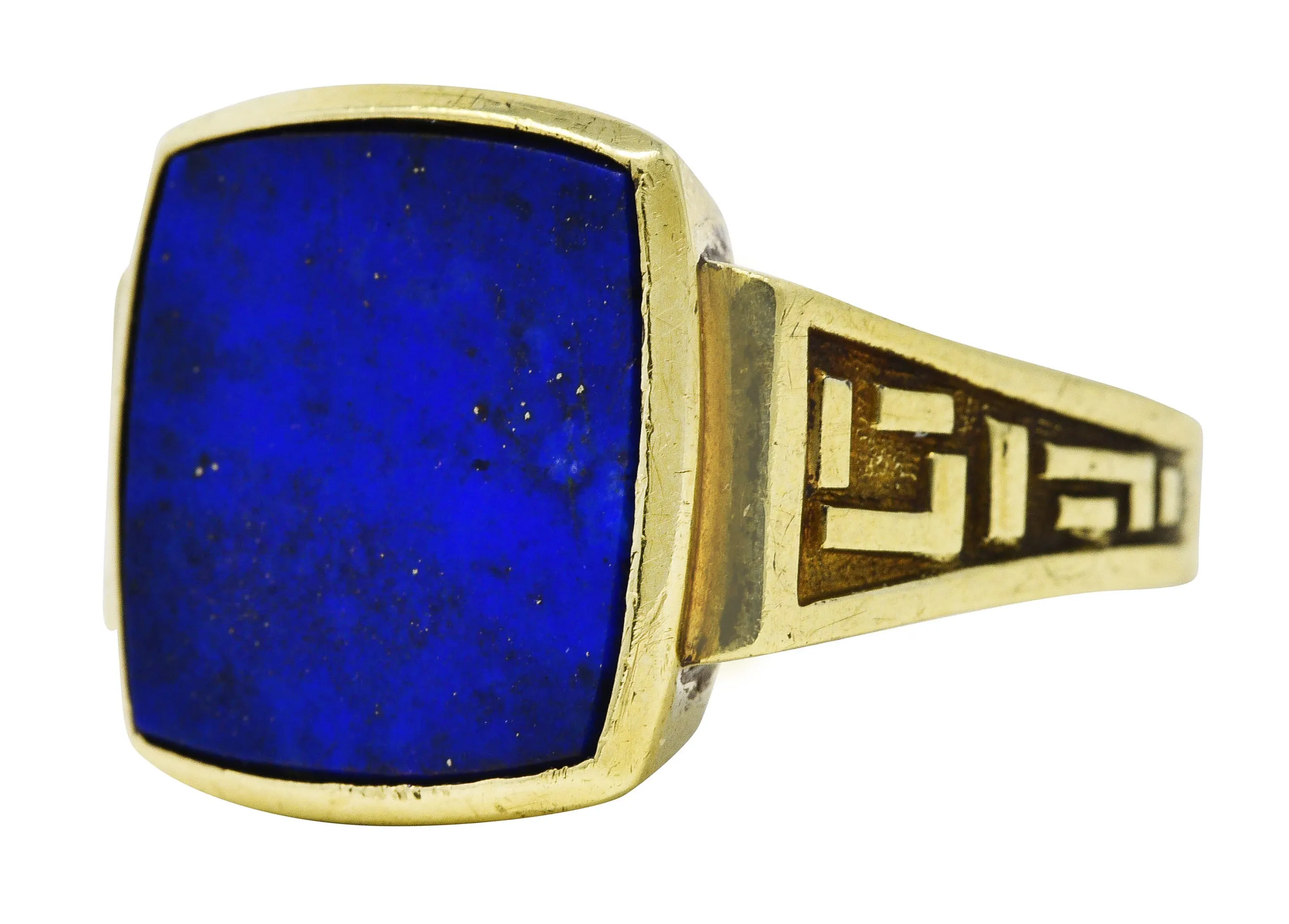 Art Deco Lapis Lazuli 14 Karat Yellow Gold Geometric Unisex Vintage Signet Ring