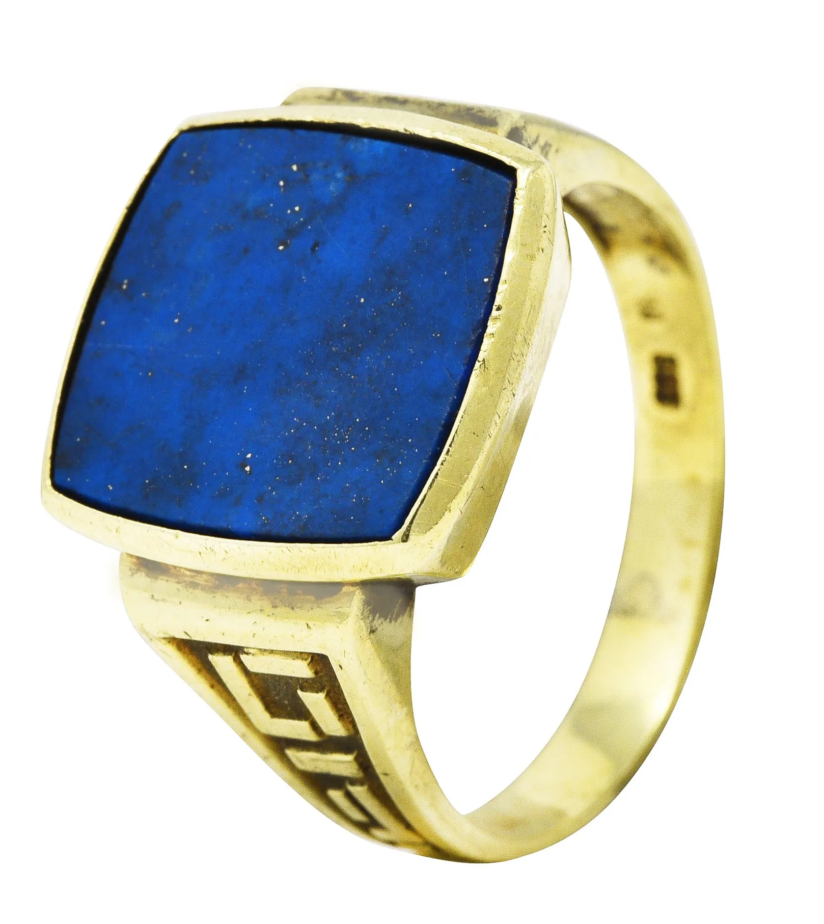 Art Deco Lapis Lazuli 14 Karat Yellow Gold Geometric Unisex Vintage Signet Ring