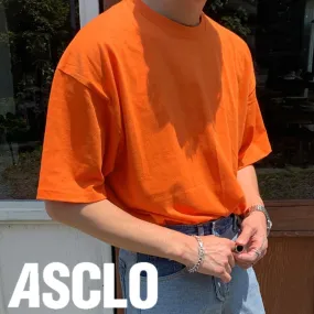 ASCLO  |Crew Neck Unisex Street Style Plain Cotton Short Sleeves