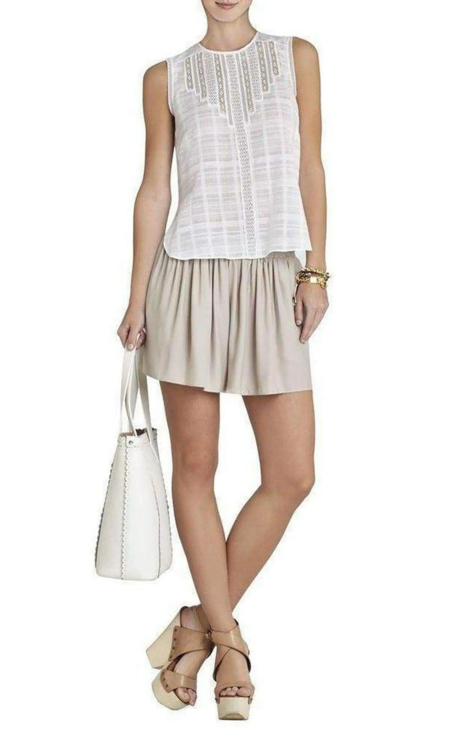 BCBG MAXAZRIA  |Marci Sleeveless Lace-Trim Top