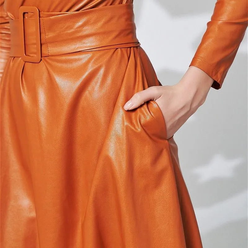 Belted Leather Dress For Women