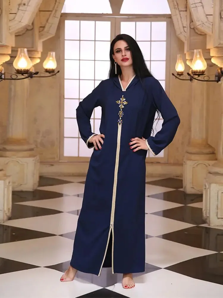 Blue Abaya Djellaba Muslim Long Dress For Women