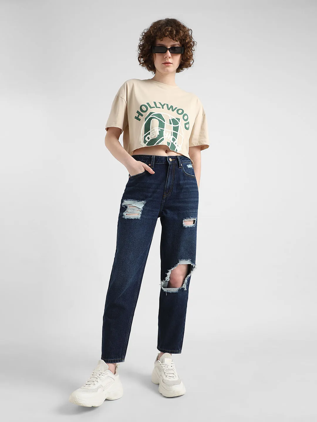 Buy Blue High Rise Ripped Mom Jeans for Women | ONLY | 168358001