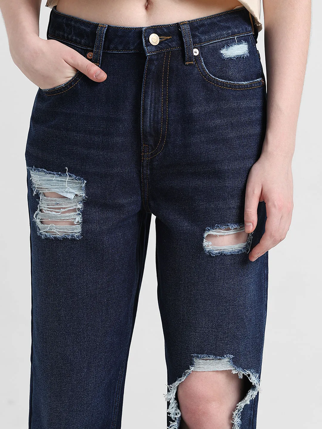 Buy Blue High Rise Ripped Mom Jeans for Women | ONLY | 168358001