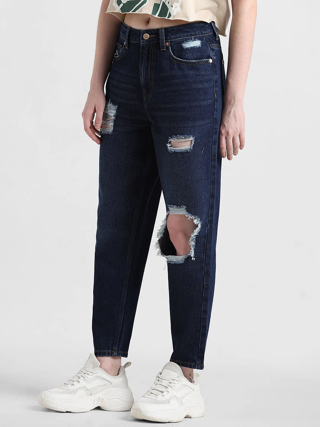 Buy Blue High Rise Ripped Mom Jeans for Women | ONLY | 168358001