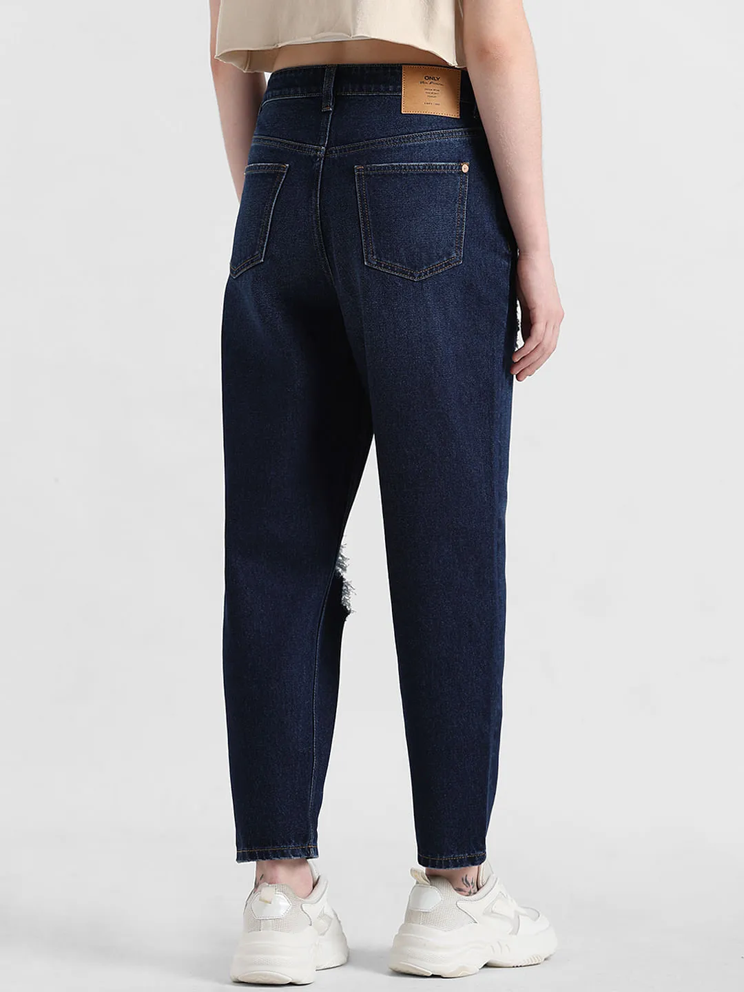 Buy Blue High Rise Ripped Mom Jeans for Women | ONLY | 168358001