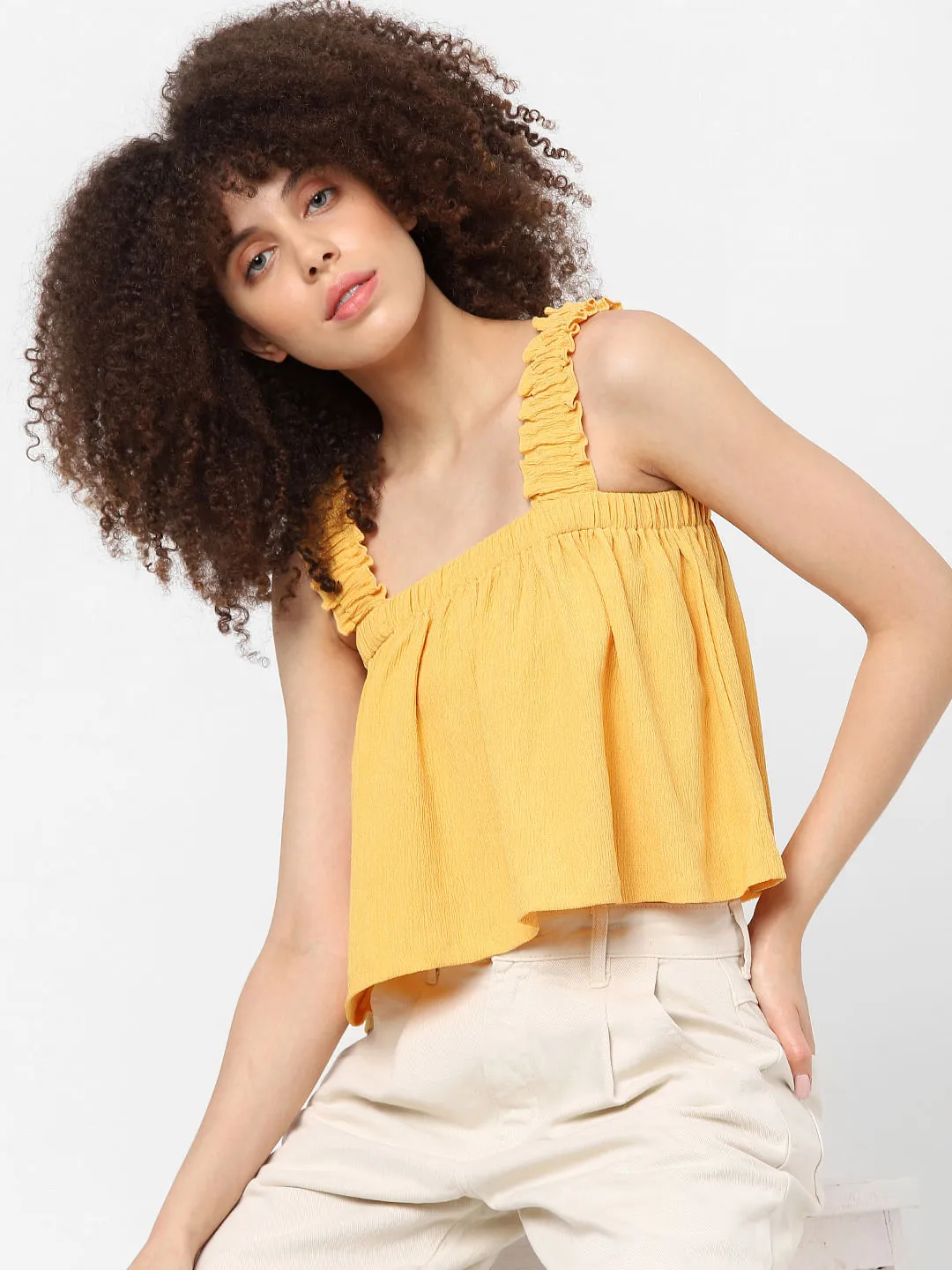 Buy Yellow Strappy Crop Top for Women | ONLY | 122152401