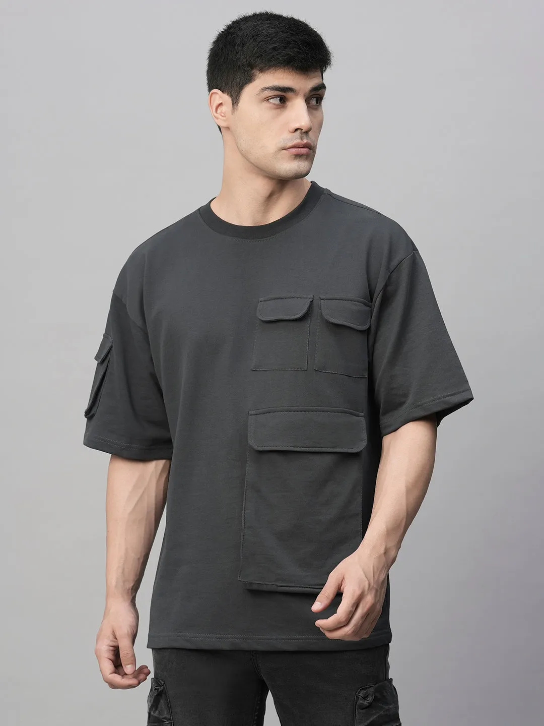 Cargo T-Shirt For Men - Dark Grey