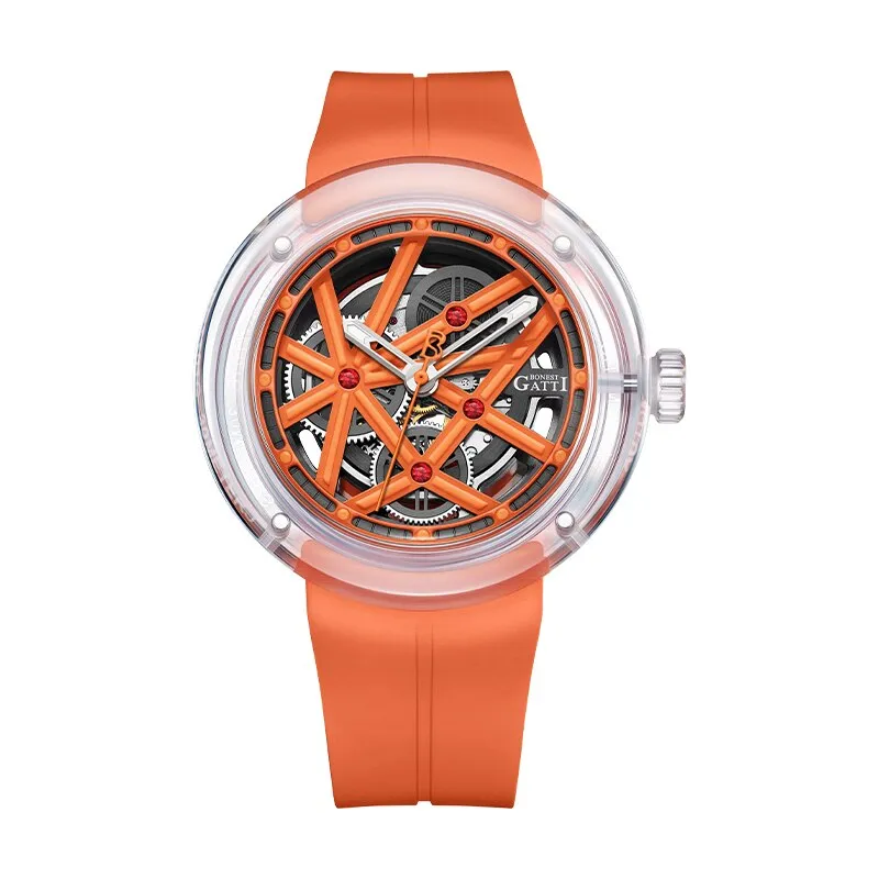 Casual Luminous Rubber Stainless Steel Mechanical Wristwatch for Men