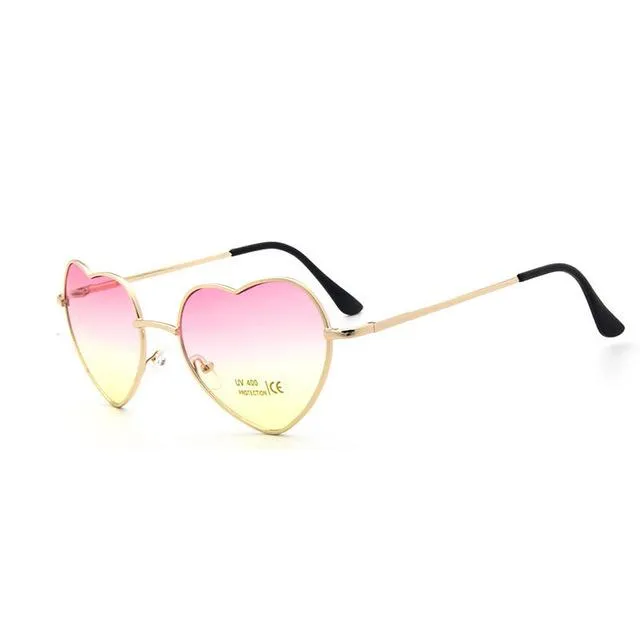 Fashion Heart Shaped Metal Clear Red Lens Sunglasses for Women