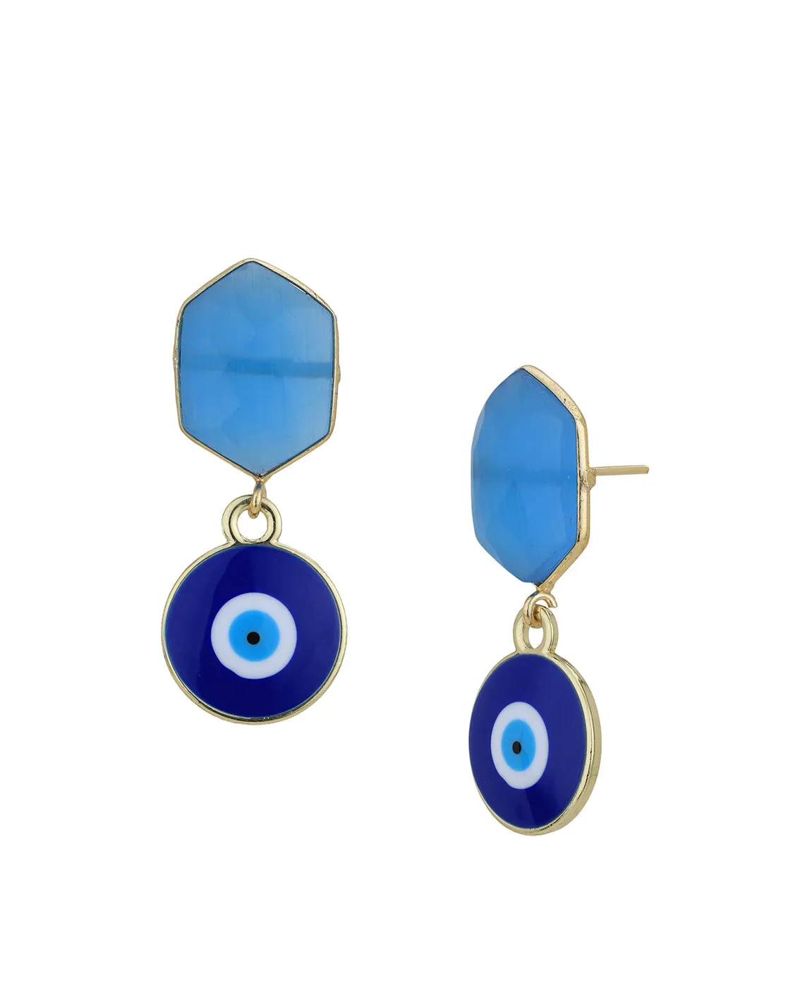 Gold Plated & Chalcedony Stone Evil Eye Enamel Drop Earring for women