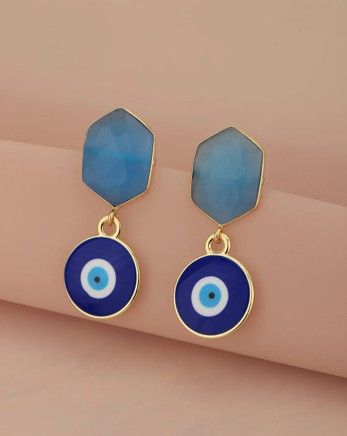 Gold Plated & Chalcedony Stone Evil Eye Enamel Drop Earring for women