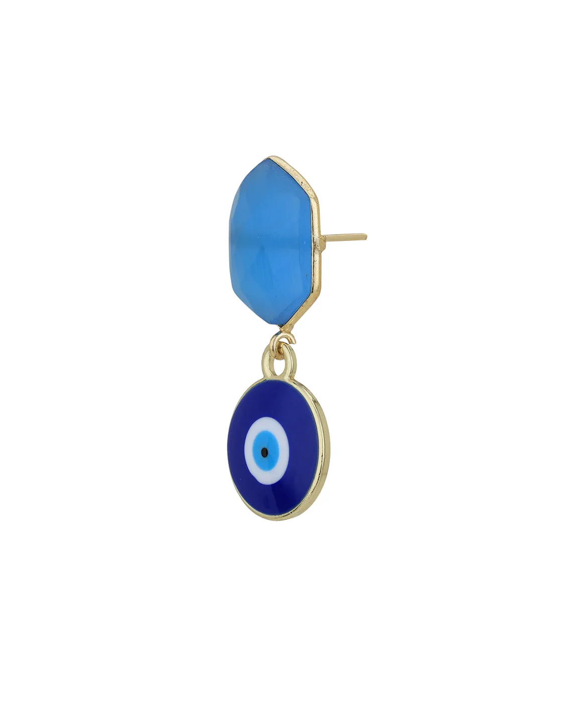 Gold Plated & Chalcedony Stone Evil Eye Enamel Drop Earring for women