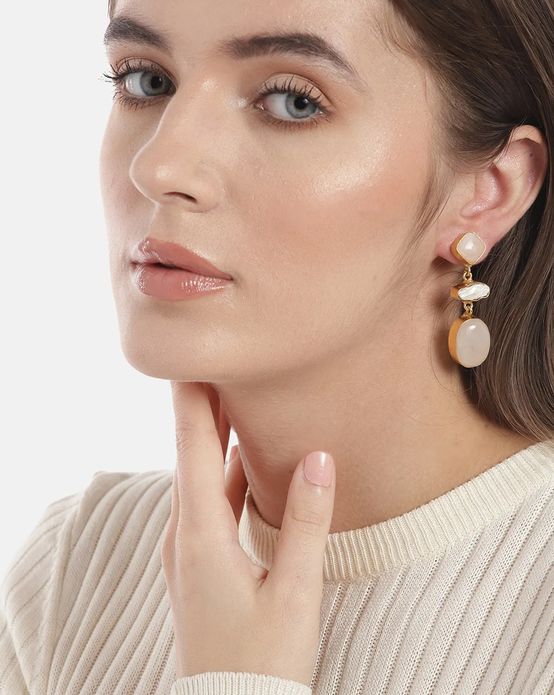 Gold Plated & Chalcedony Stone Fancy Drop Earring for women