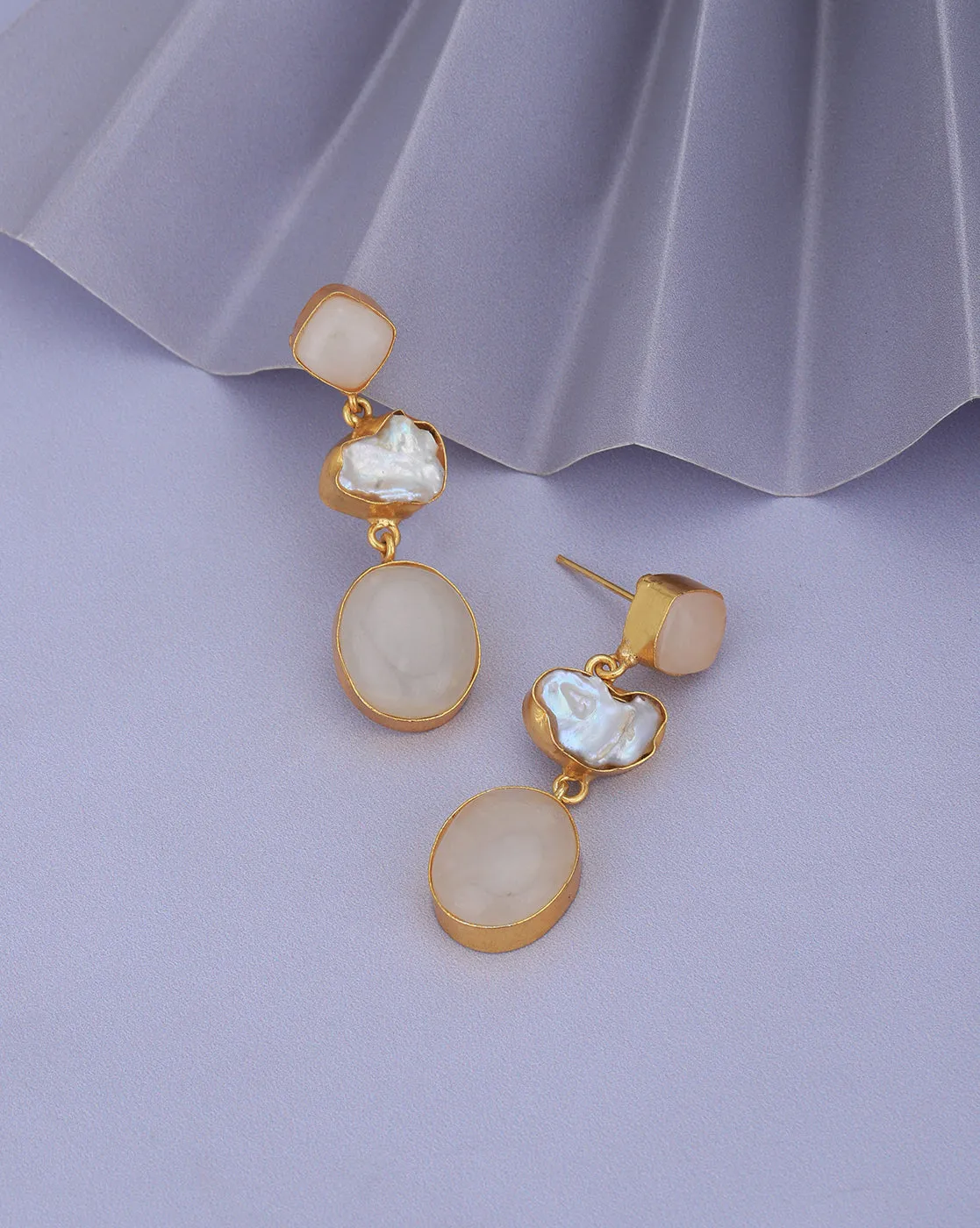 Gold Plated & Chalcedony Stone Fancy Drop Earring for women