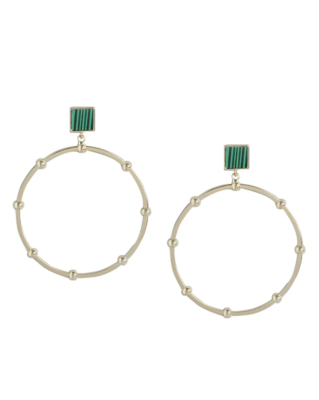 Gold Plated & Malachite Stone Circular Hoop Earring For Women