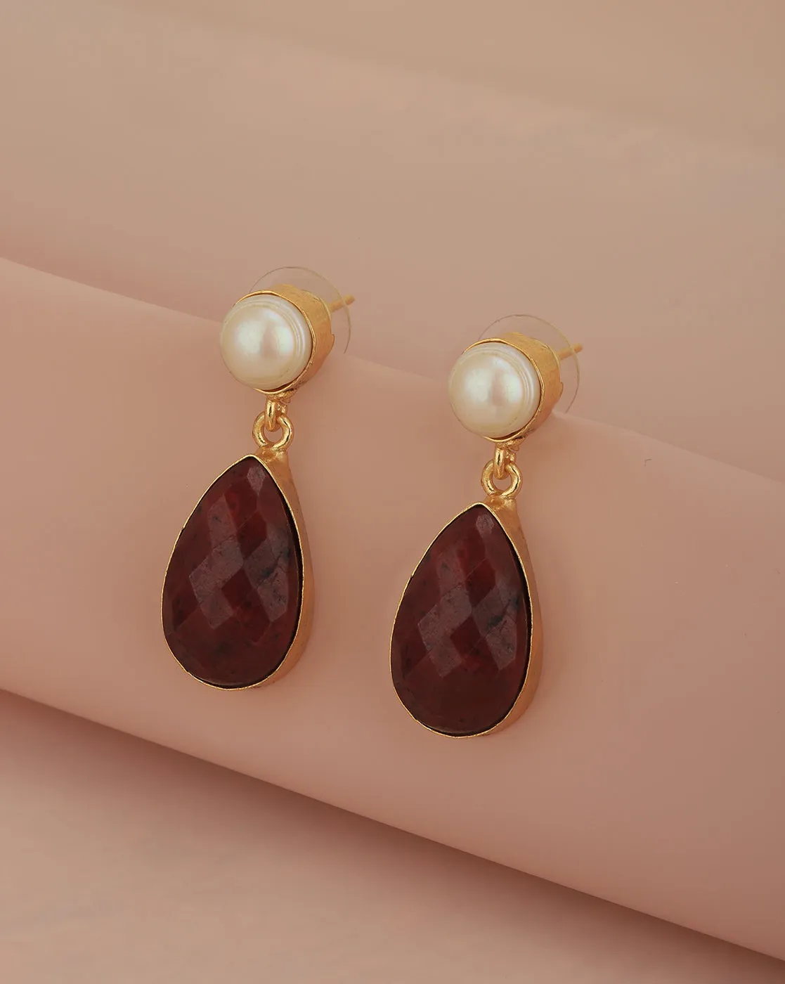 Gold Plated & Quartz Stone Drop Earring for women