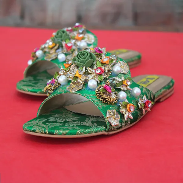 Green Fancy Slippers for women