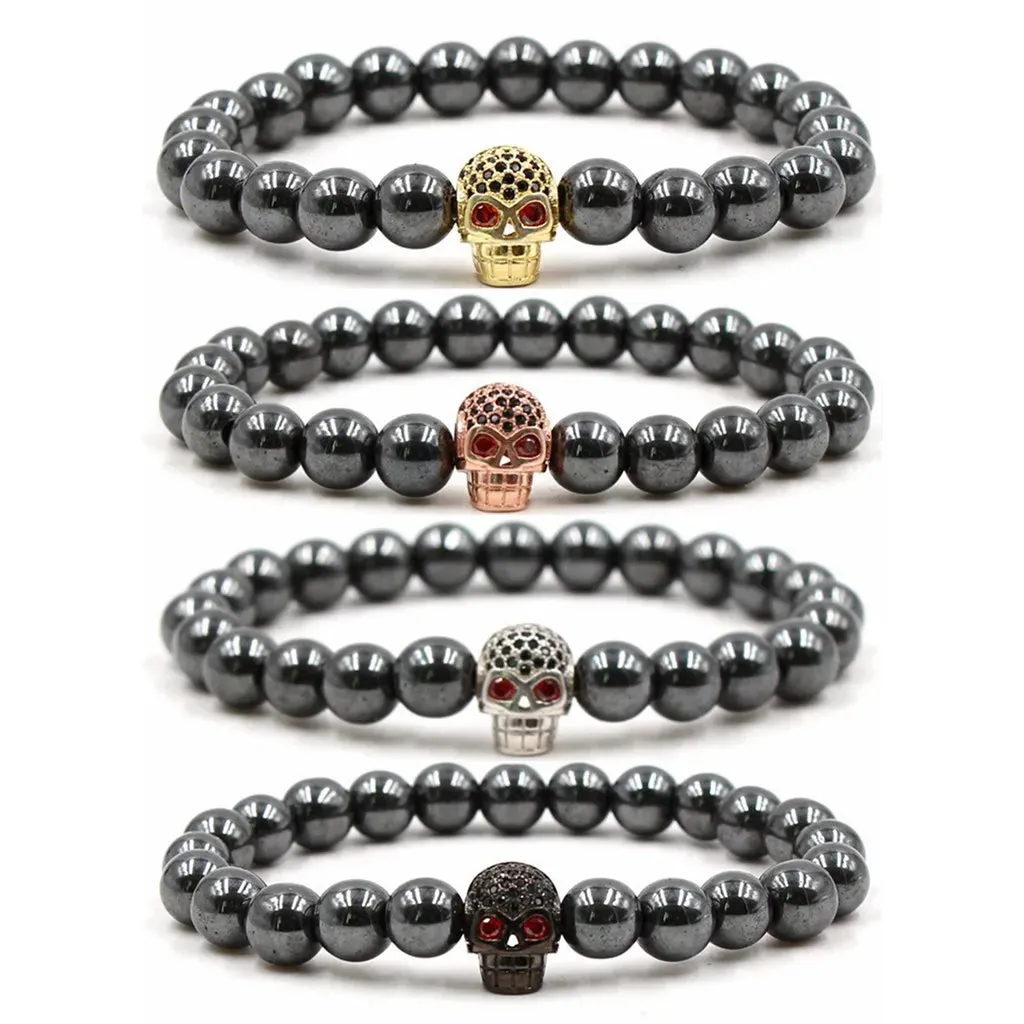 Hematite Harmony Unisex Magnetic Skull Bracelet