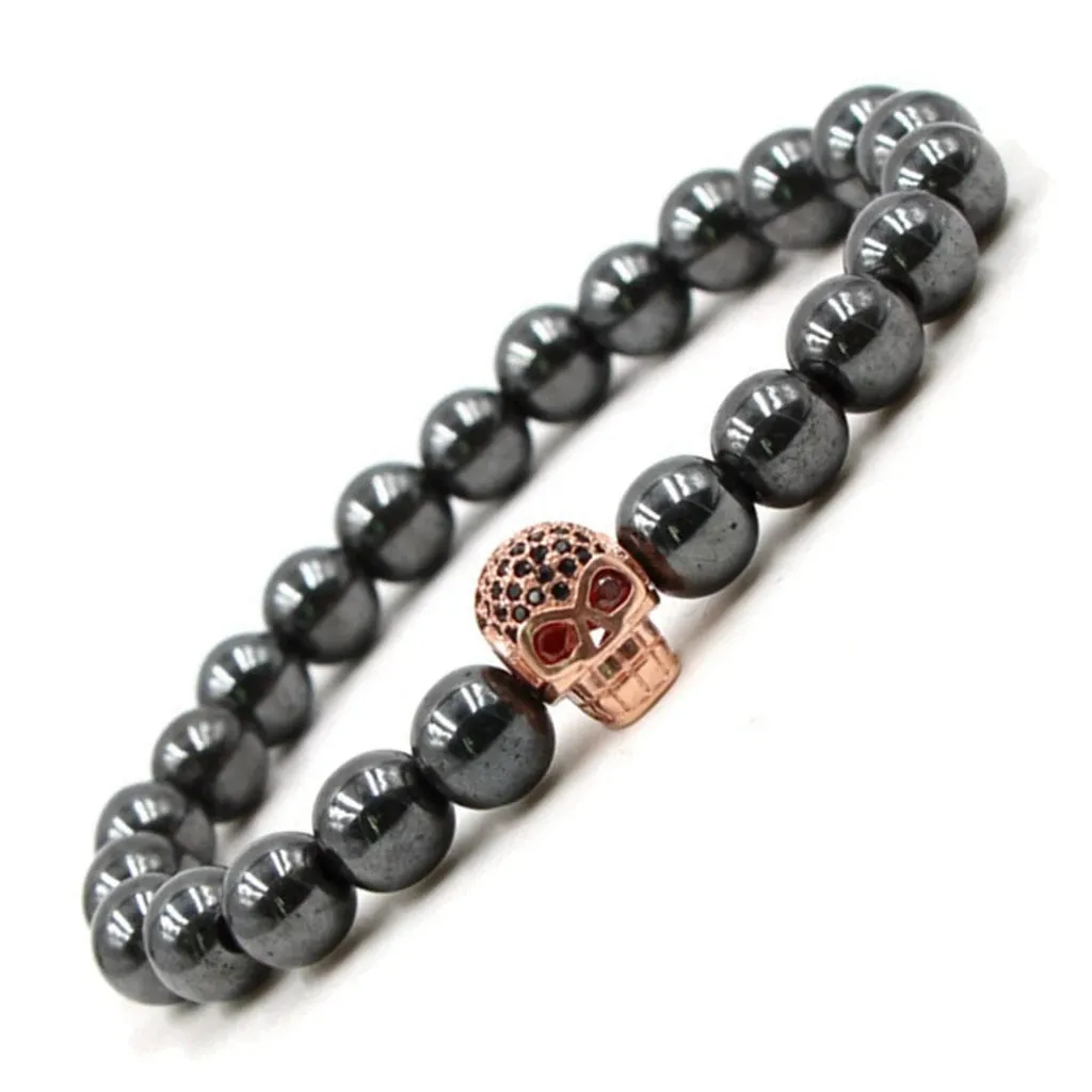 Hematite Harmony Unisex Magnetic Skull Bracelet