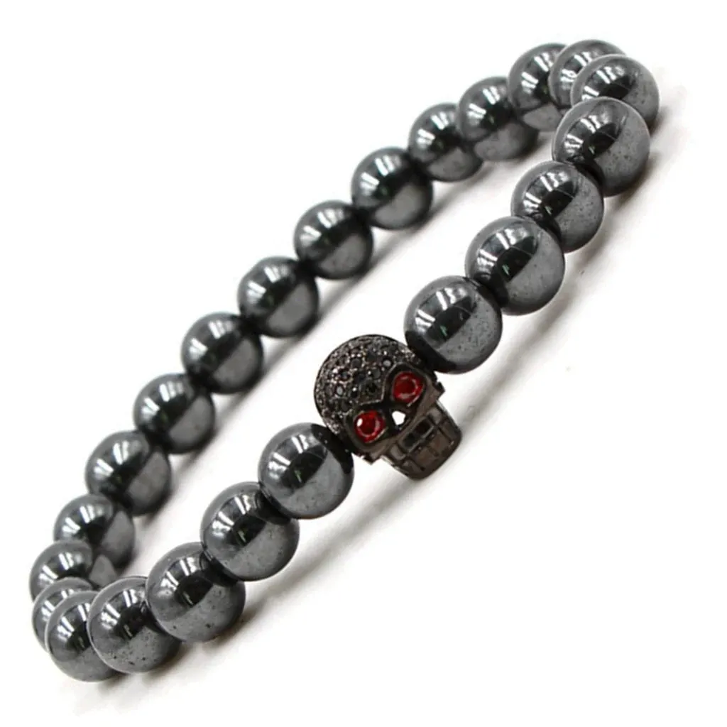 Hematite Harmony Unisex Magnetic Skull Bracelet