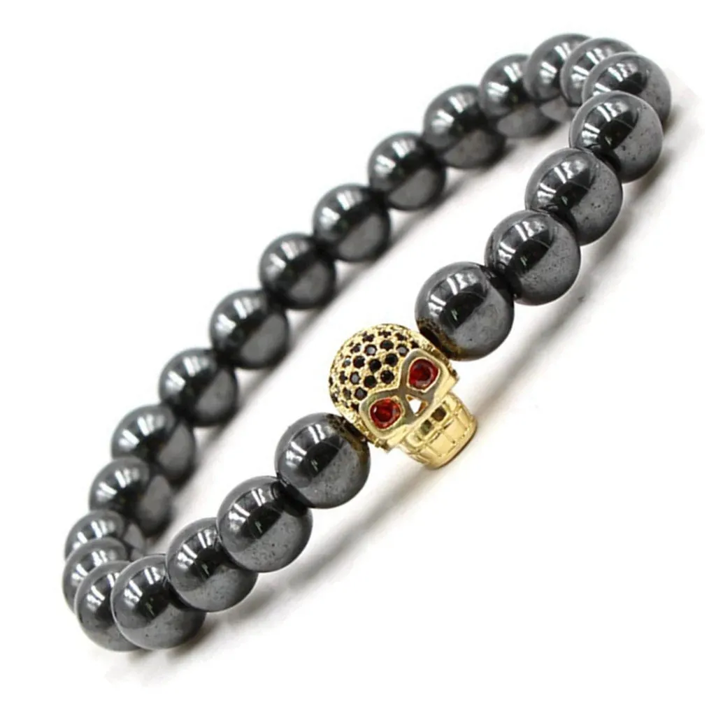 Hematite Harmony Unisex Magnetic Skull Bracelet