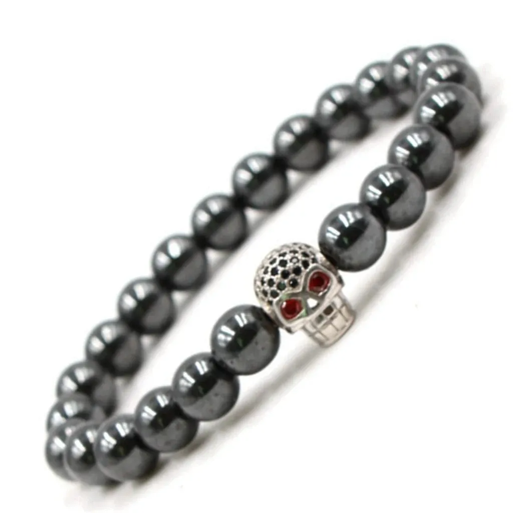 Hematite Harmony Unisex Magnetic Skull Bracelet