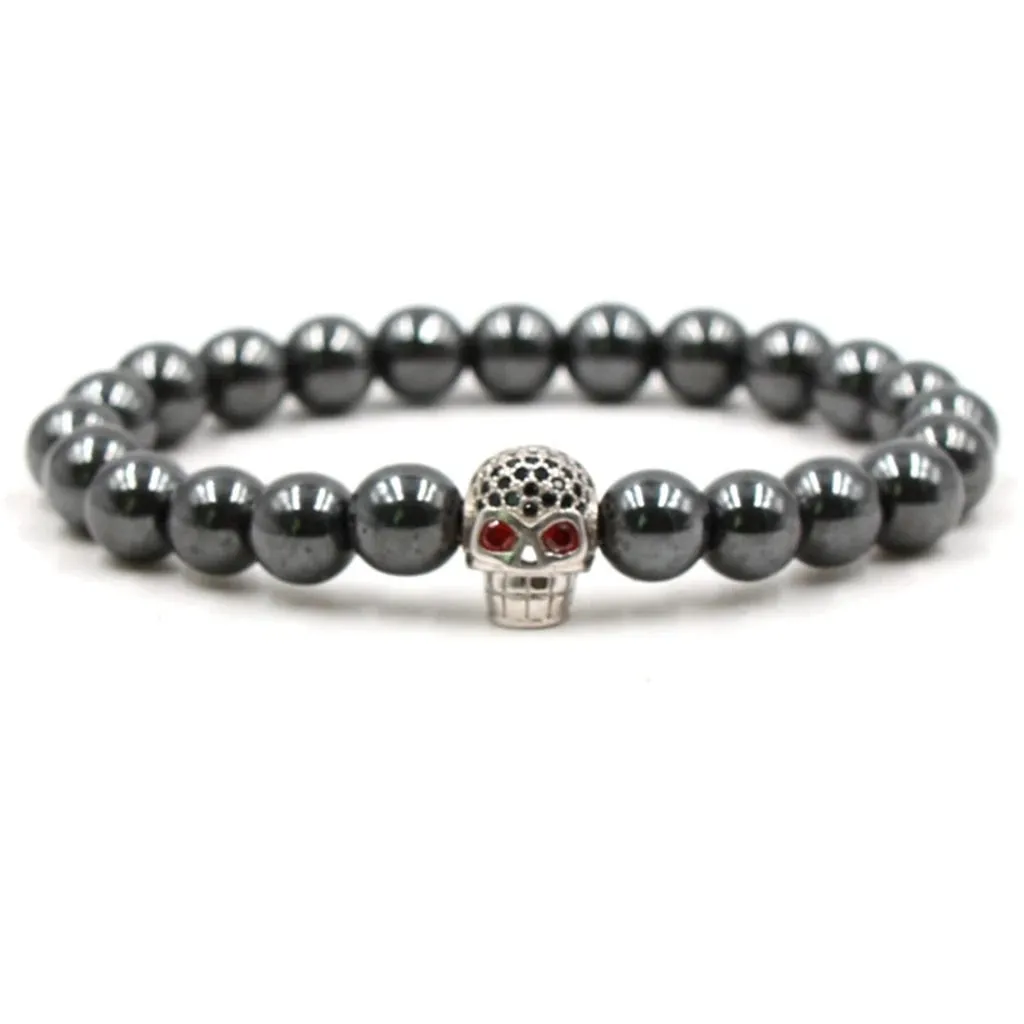 Hematite Harmony Unisex Magnetic Skull Bracelet