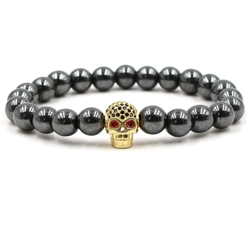 Hematite Harmony Unisex Magnetic Skull Bracelet