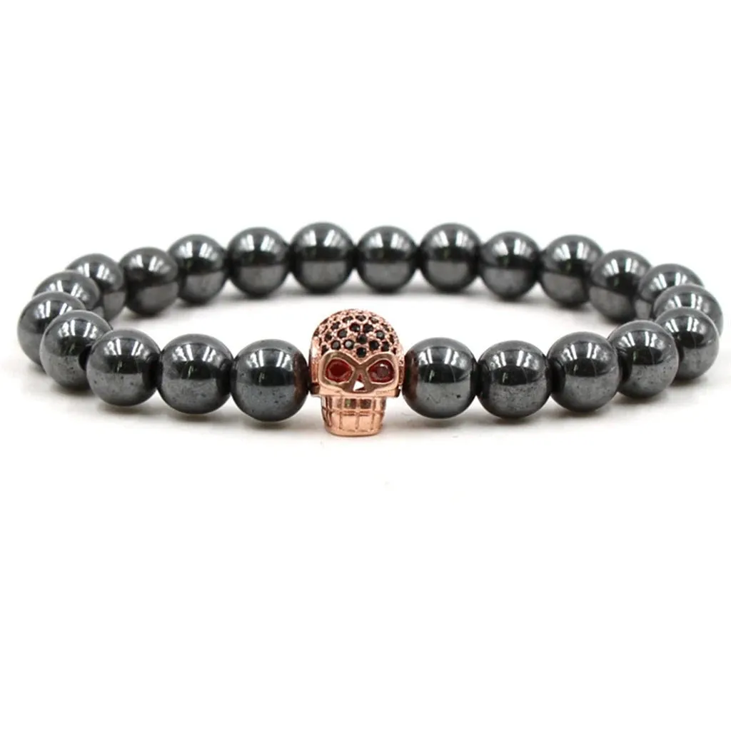 Hematite Harmony Unisex Magnetic Skull Bracelet