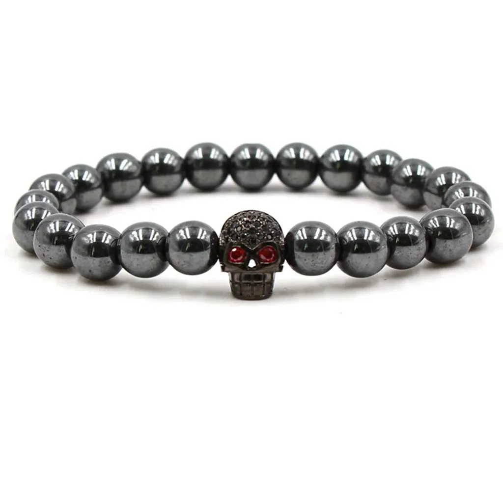 Hematite Harmony Unisex Magnetic Skull Bracelet