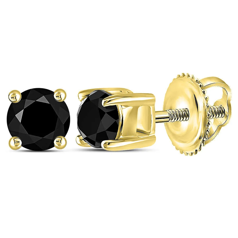 Keene Jewelers 14kt Yellow Gold Unisex Round Black Color Enhanced Diamond Solitaire Stud Earrings 1/2 Cttw