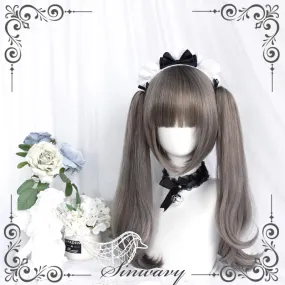 Lolita lovely linen grey detachable tiger mouth clip double horsetail wig BY5003