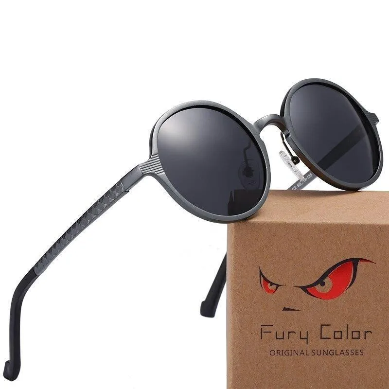 Luxury Design Retro Polarized Round Metal Frame Sunglasses for Men