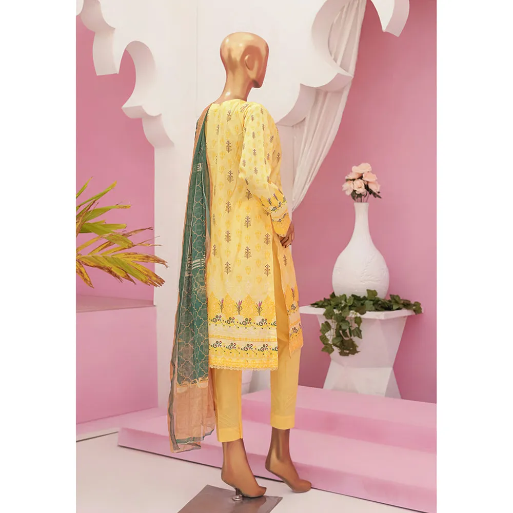 Mishal Printed Lawn Embroidered 3Pcs Suit with Bember Dupatta - 1