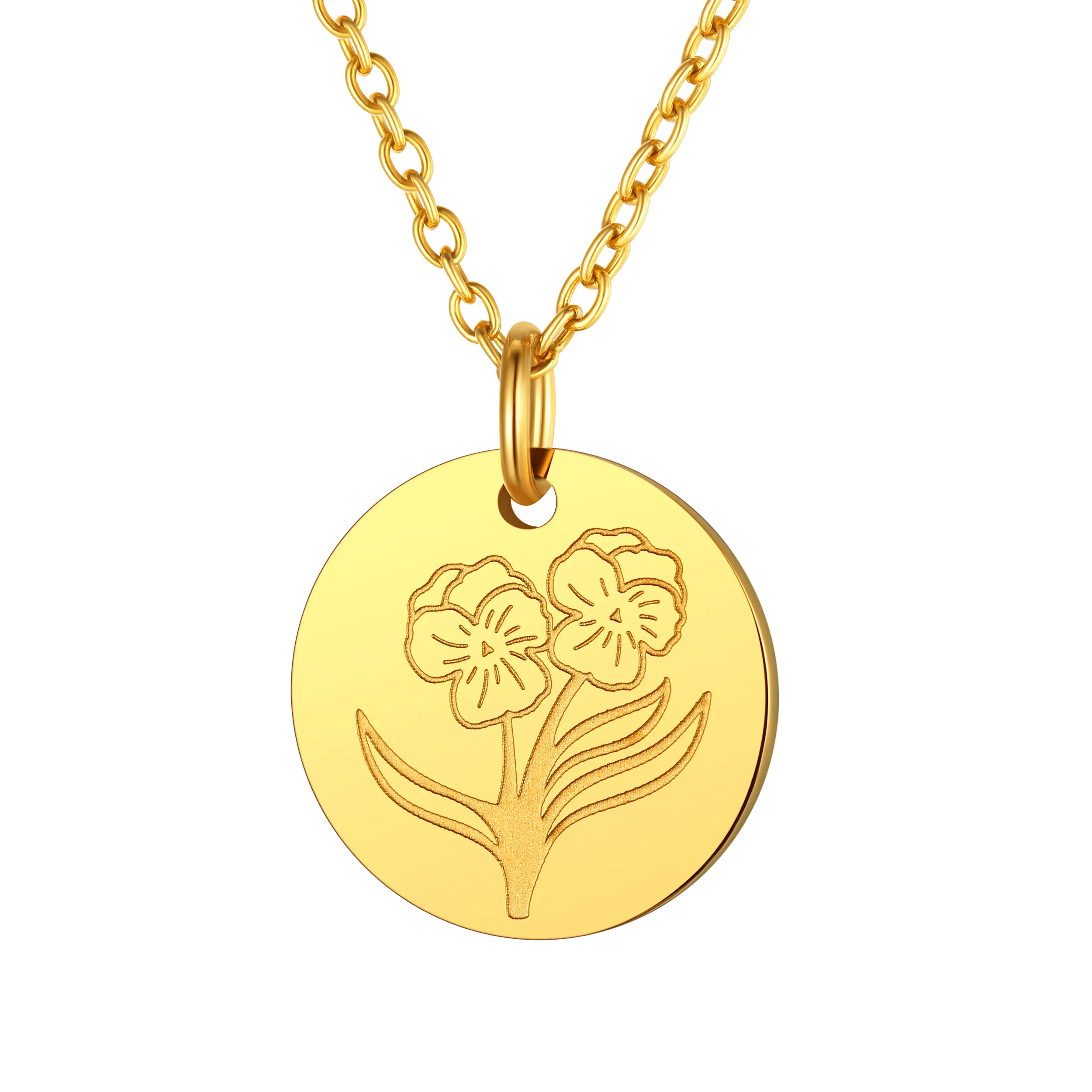 Personalized Custom Engraved Birth Flower Disc Necklace for Women