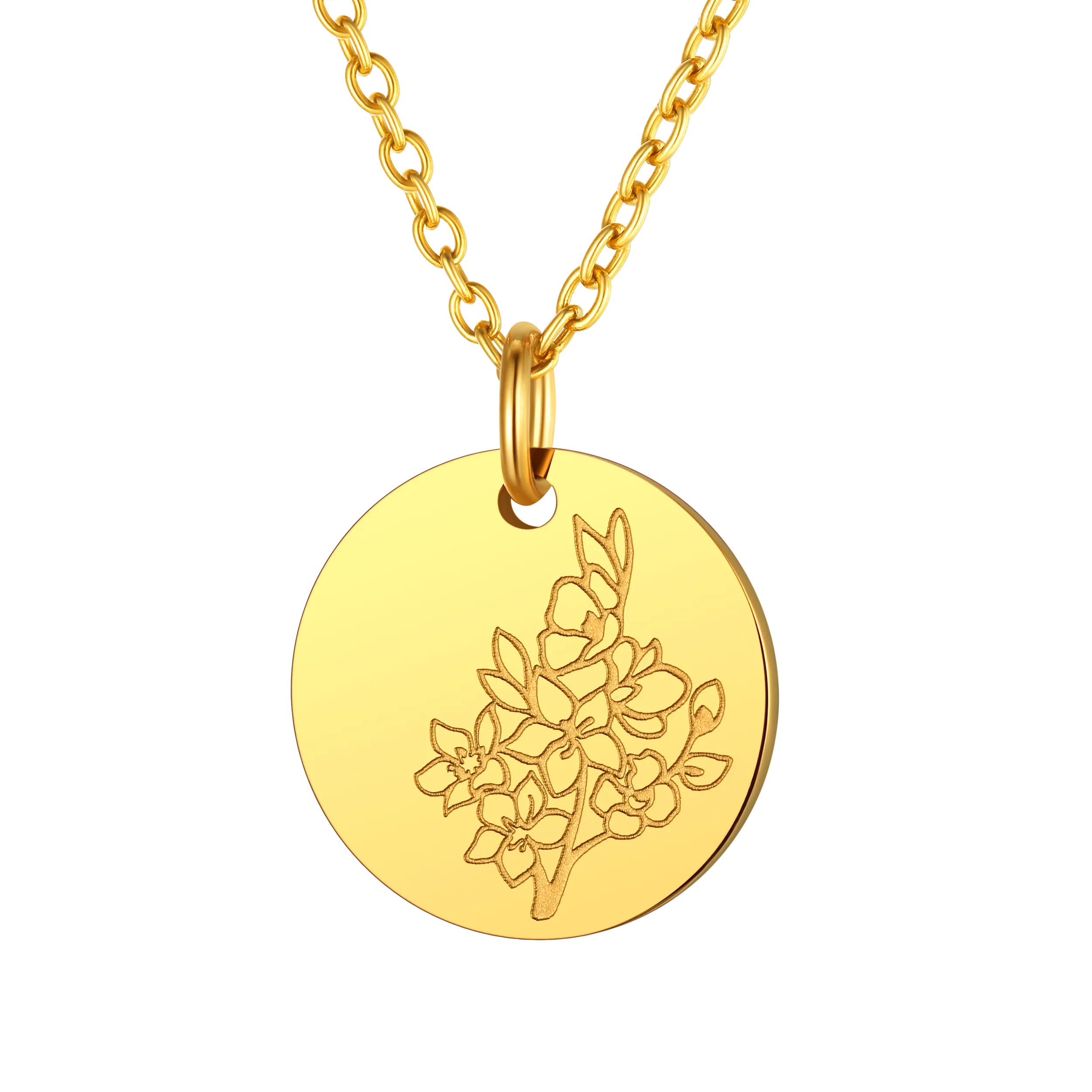 Personalized Custom Engraved Birth Flower Disc Necklace for Women