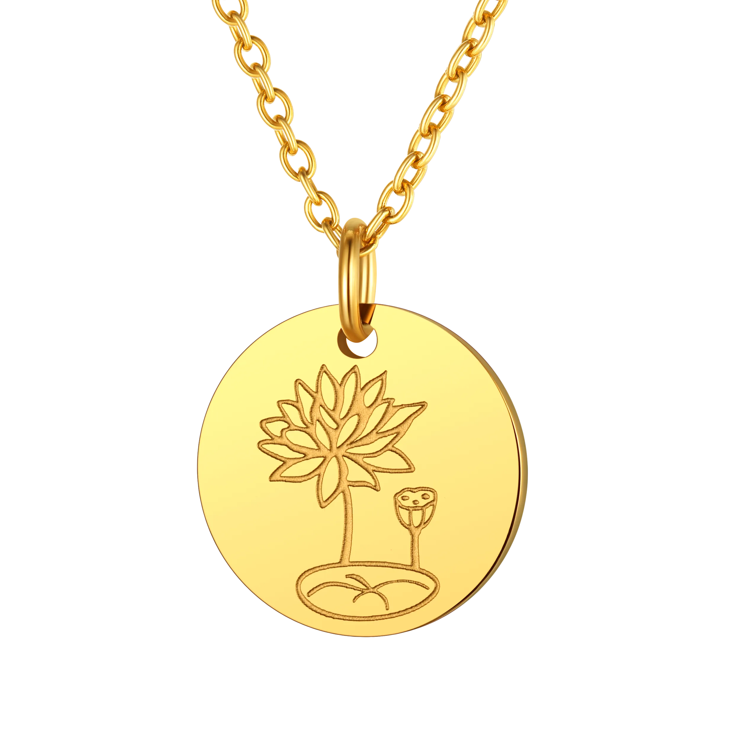 Personalized Custom Engraved Birth Flower Disc Necklace for Women