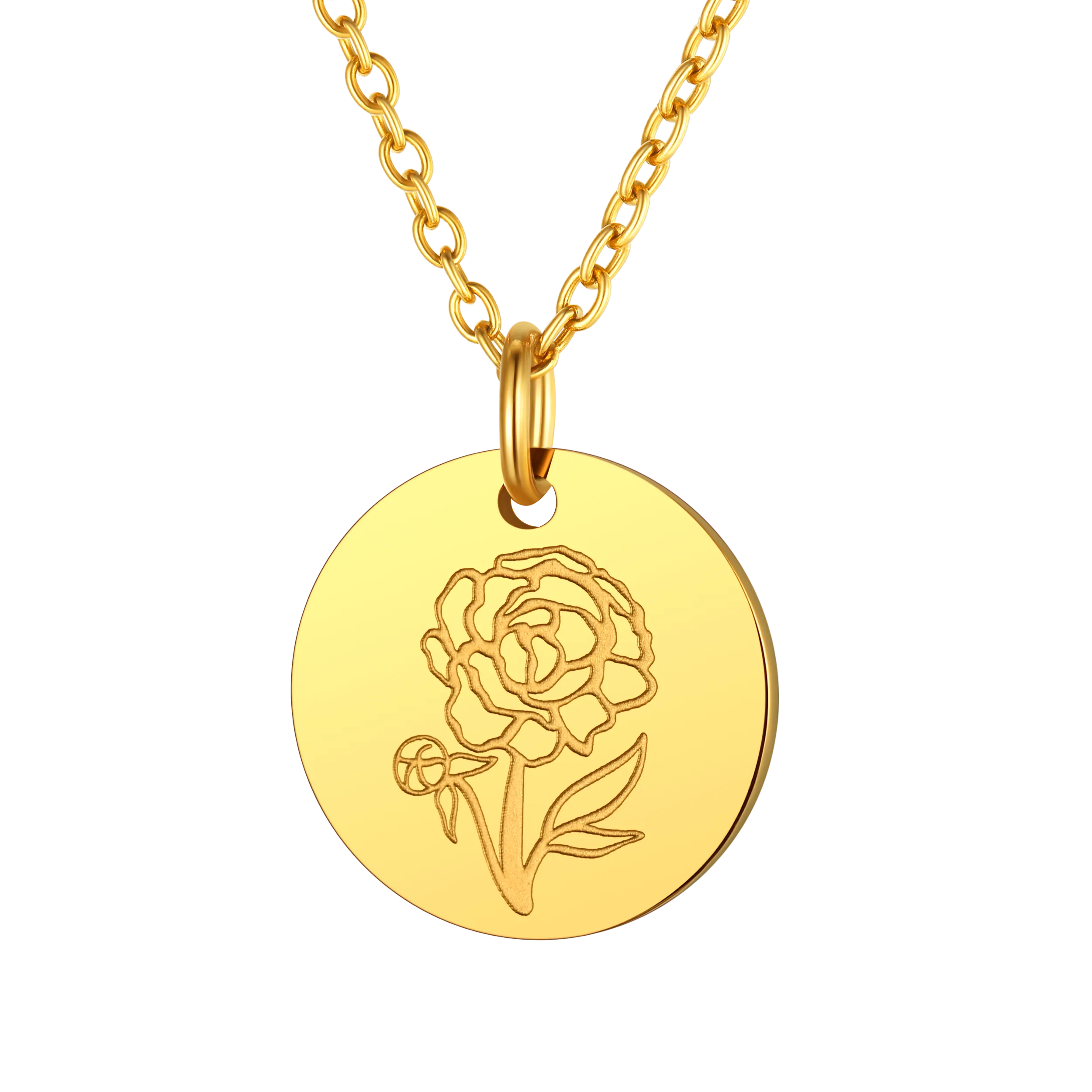 Personalized Custom Engraved Birth Flower Disc Necklace for Women