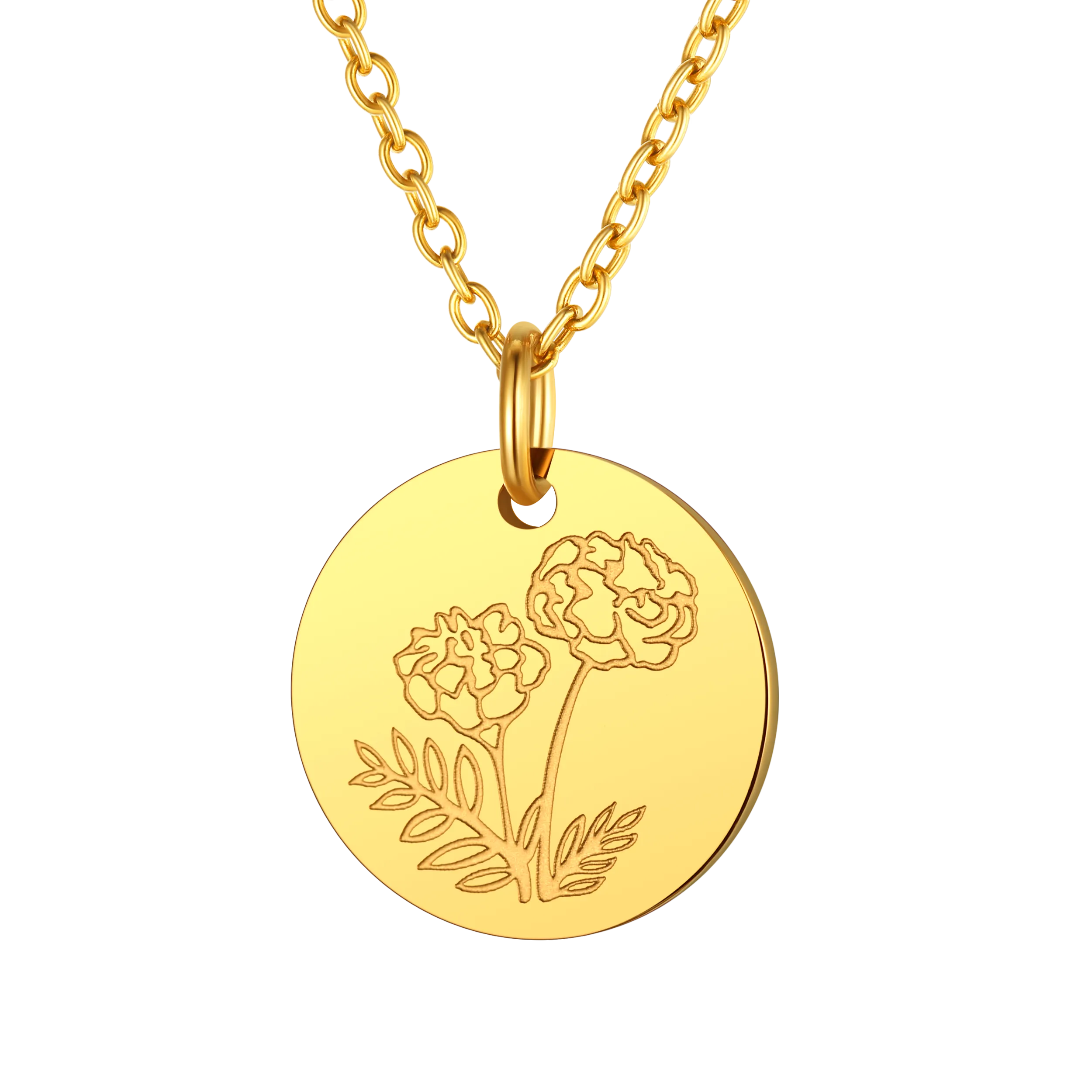 Personalized Custom Engraved Birth Flower Disc Necklace for Women