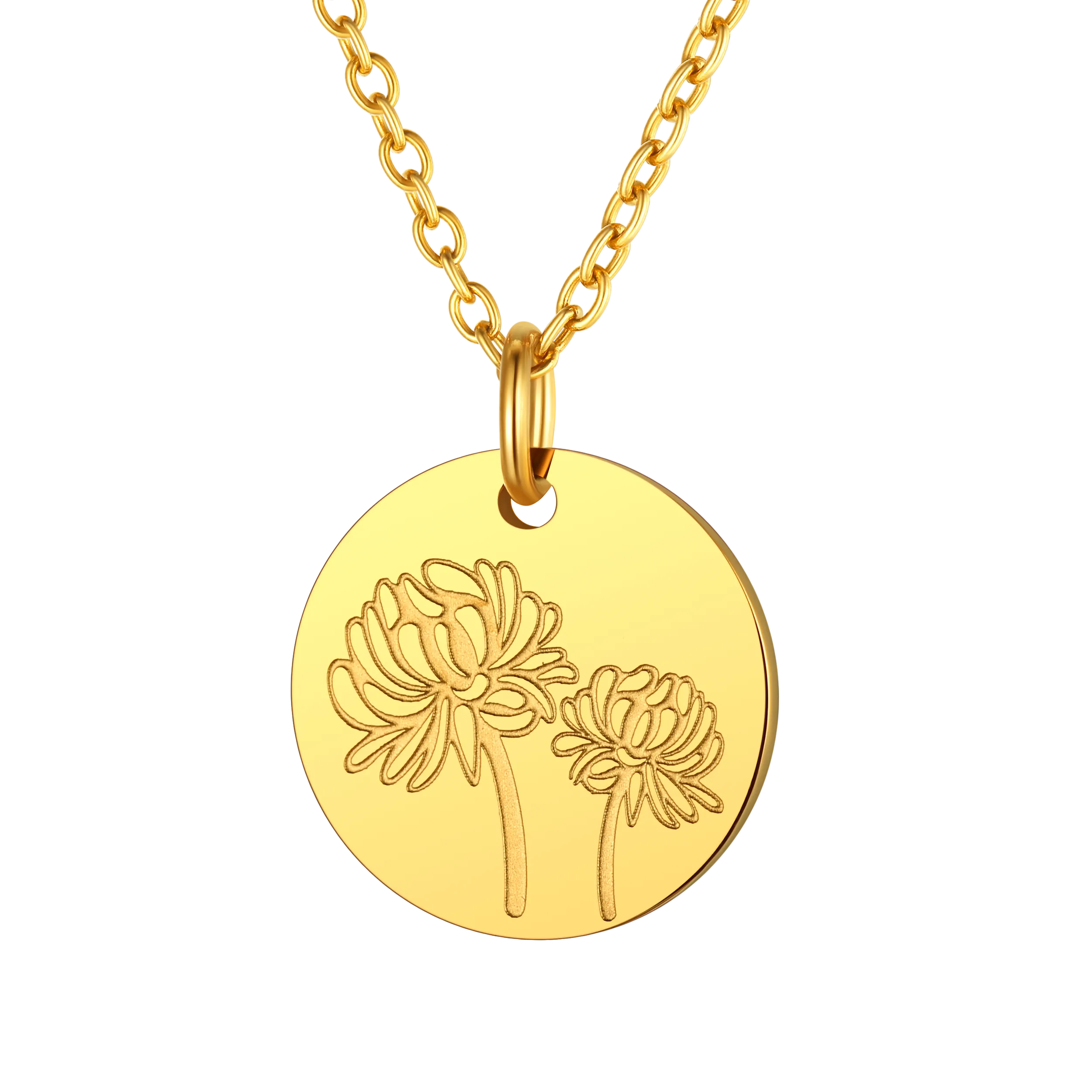 Personalized Custom Engraved Birth Flower Disc Necklace for Women