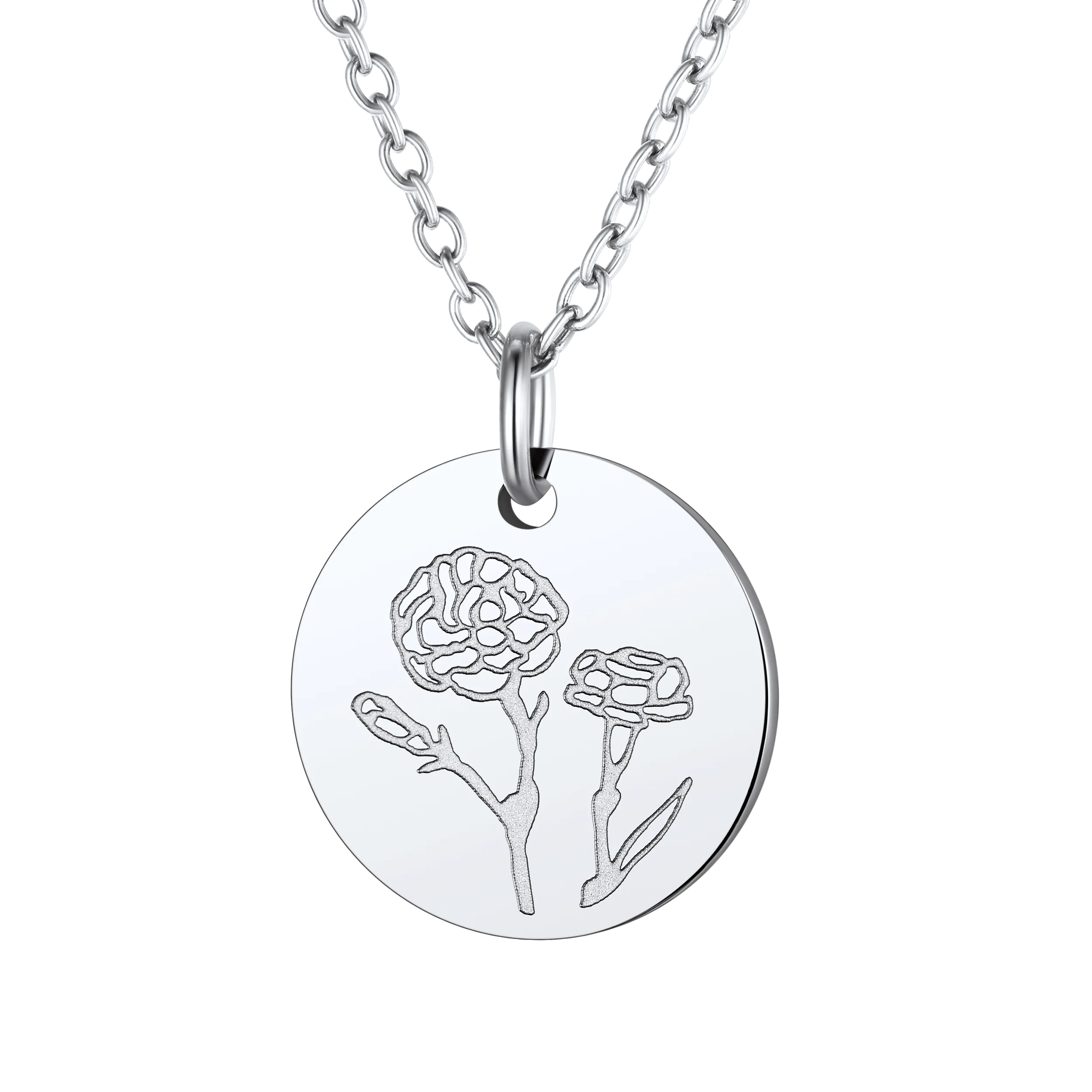 Personalized Custom Engraved Birth Flower Disc Necklace for Women