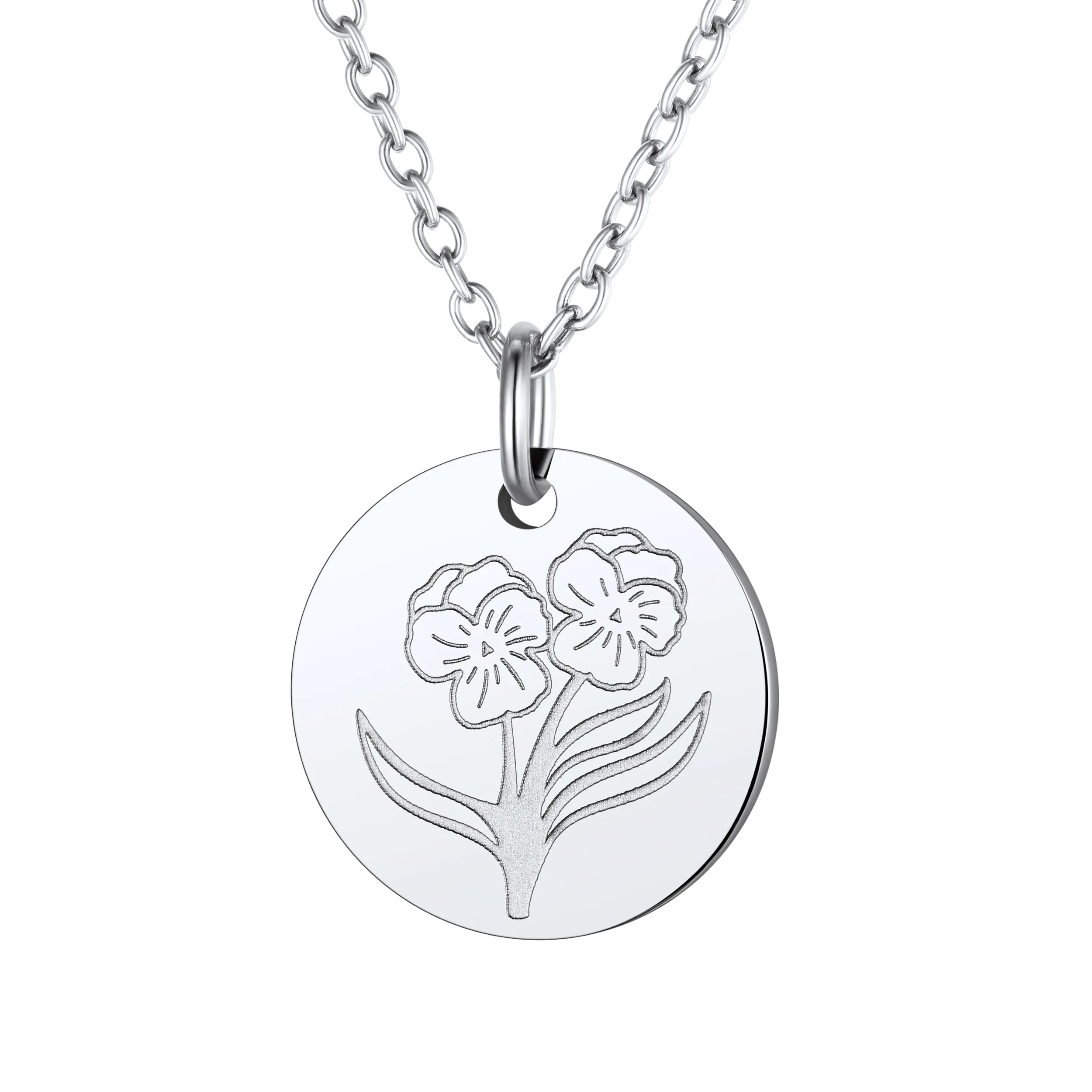 Personalized Custom Engraved Birth Flower Disc Necklace for Women