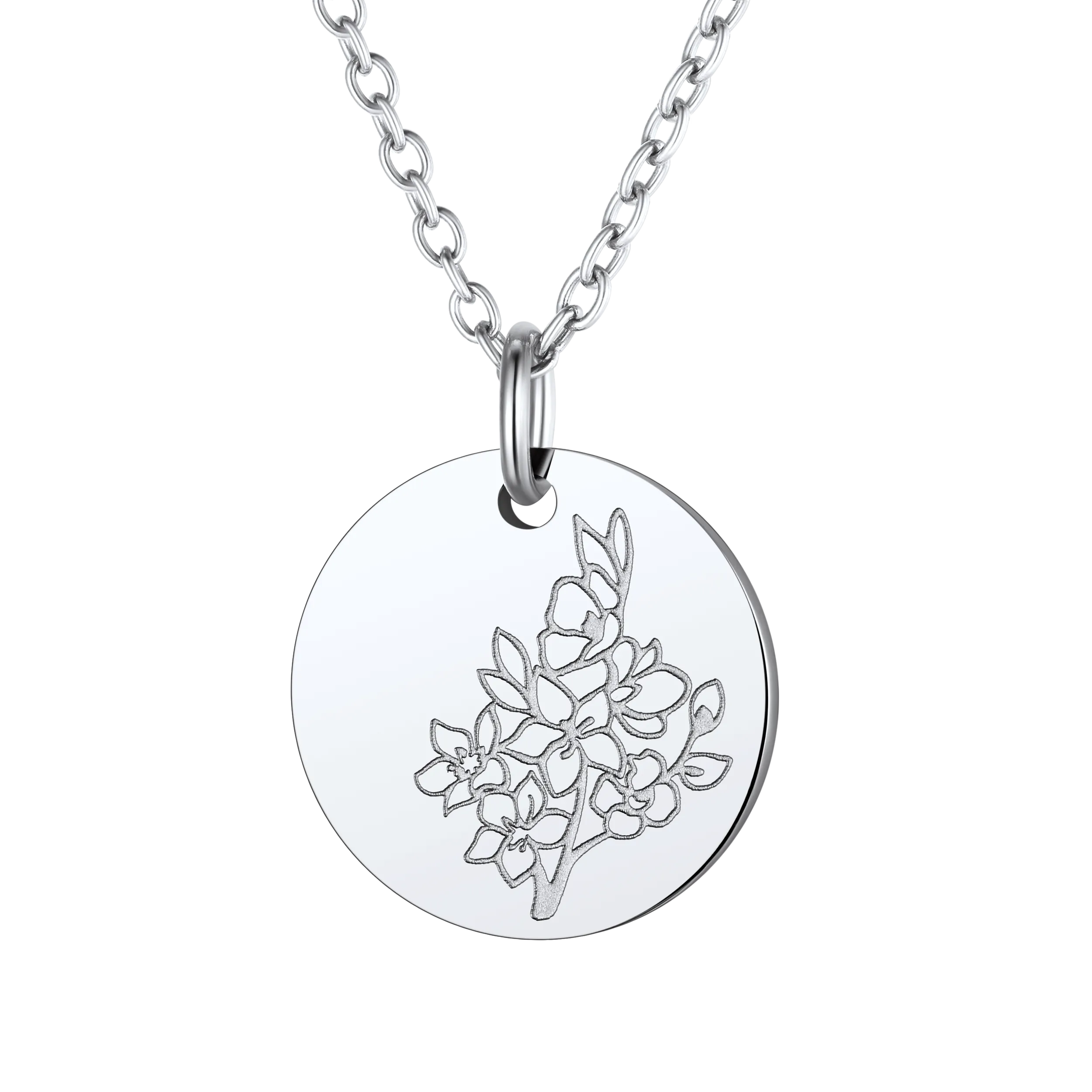 Personalized Custom Engraved Birth Flower Disc Necklace for Women