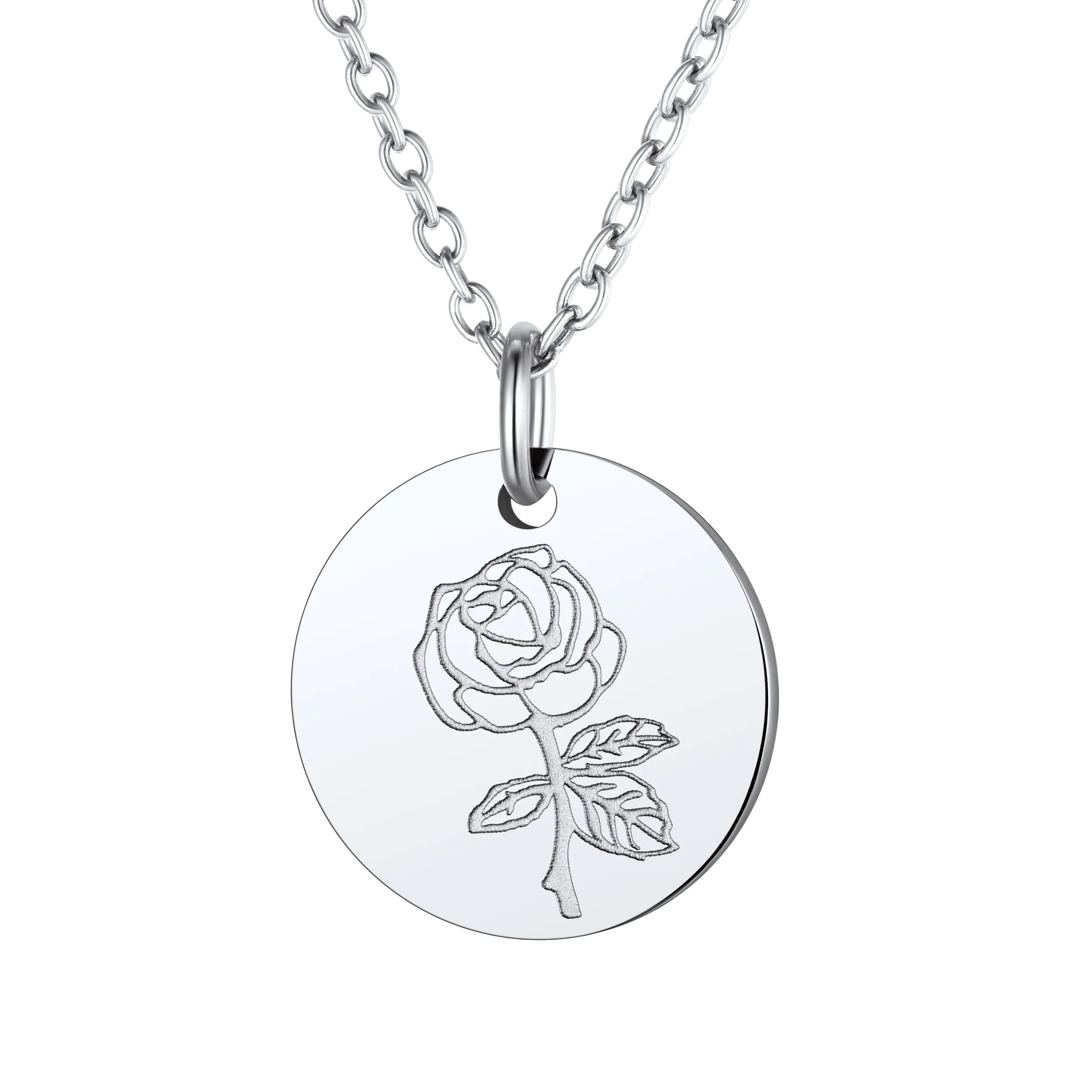 Personalized Custom Engraved Birth Flower Disc Necklace for Women